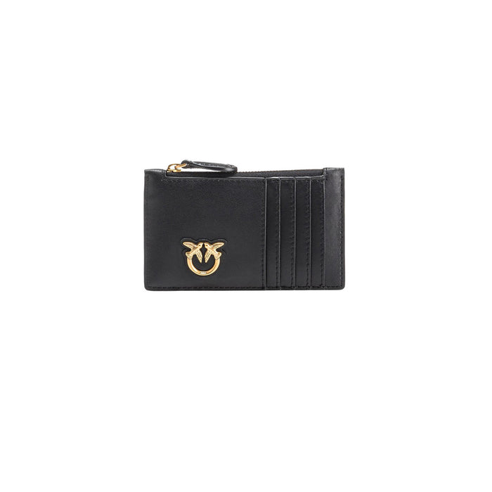 Image 1 : Portefeuille Pinko femme en cuir noir compact avec fermeture éclair — Delvale