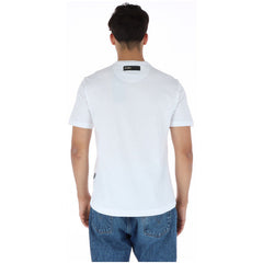 Image 2 : Vue de face du t-shirt Plein Sport blanc à col rond, manches courtes, avec motif tigre stylisé en bleu — Delvale