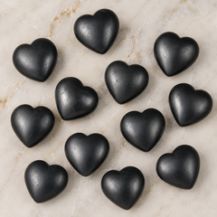 Polished Black Shungite Heart Crystal, Puffy Mini 2 Inch Pocket Crystal Heart