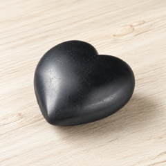 Polished Black Shungite Heart Crystal, Puffy Mini 2 Inch Pocket Crystal Heart