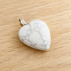 Polished Howlite Crystal Heart Pendant, Genuine Heart Shaped Necklaces