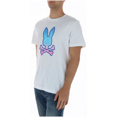 Image 3 : Détail de l'imprimé Bunny Crossbones sur le t-shirt Psycho Bunny homme, motif signature en dégradé bleu ciel et rose pastel — Delvale