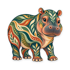 Pygmy Hippopotamus folk art ornament O371 on white, laser-cut maple wood, made in USA
