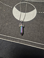Rainbow Hematite Crystal Point Silver Necklace
