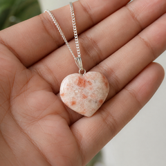 Real Sunstone Crystal Heart Pendant, Genuine Heart Shaped Necklaces