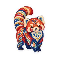 Red Panda folk art ornament O365 on white, laser-cut maple wood, made in USA