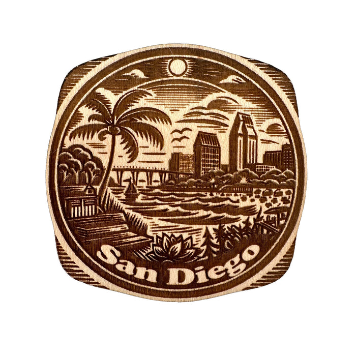 San Diego maple wood souvenir magnet, laser-cut and made in USA