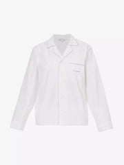 SPORTY & RICH Serif Embroidered Logo Contrast Piping Cotton Poplin Pyjama Top - House Of Huntington
