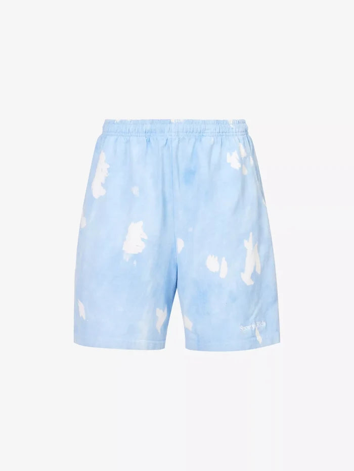 SPORTY & RICH Serif Font Logo Tie Dye Cotton Jersey Blue Shorts - House Of Huntington