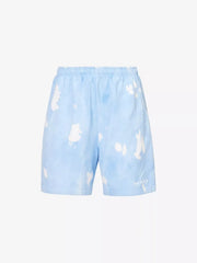 SPORTY & RICH Serif Font Logo Tie Dye Cotton Jersey Blue Shorts - House Of Huntington