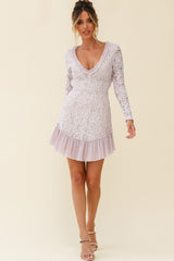 Isabella Long Sleeve Open Back Lace Dress Blush