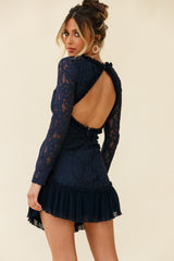 Isabella Long Sleeve Open Back Lace Dress Navy