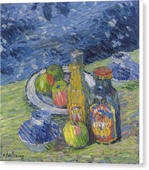Still Life with Bottles and Fruit - Canvas Print