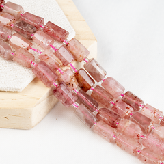 Strawberry Quartz Gemstone Pipe Bead, Crystal Healing Tube Beads.