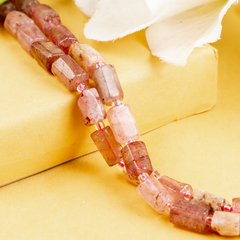 Strawberry Quartz Gemstone Pipe Bead, Crystal Healing Tube Beads.