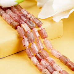 Strawberry Quartz Gemstone Pipe Bead, Crystal Healing Tube Beads.