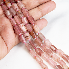 Strawberry Quartz Gemstone Pipe Bead, Crystal Healing Tube Beads.