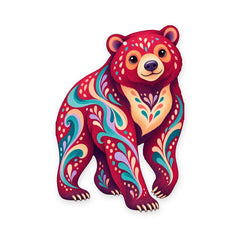 Sun Bear folk art ornament O368 on white, laser-cut maple wood, made in USA