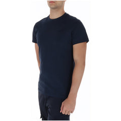Image 3 : Détail du t-shirt Superdry homme bleu marine, tissu coton lisse et coupe près du corps mise en valeur — Delvale