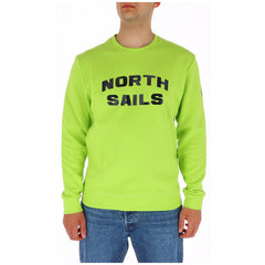 Sweat col rond homme vert fluo North Sails inscription arquée imprimée badge NS manche — Delvale