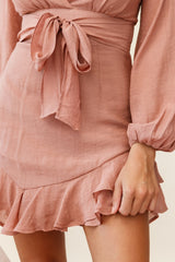 Maddox Long Sleeve Layered Ruffle Hem Dress Rose