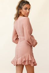 Maddox Long Sleeve Layered Ruffle Hem Dress Rose