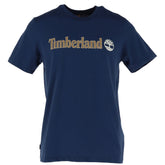 Image 1 : T-shirt Timberland homme bleu marine, logo imprimé poitrine, vue de face sur fond blanc — Delvale