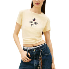 Image 2 : T-shirt blanc Tommy Hilfiger Jeans femme en coton organique, détail encolure — delvale