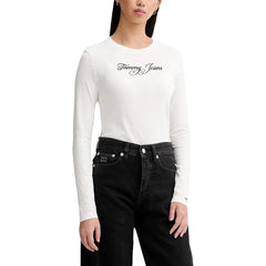 Image 1 : T-shirt blanc Tommy Hilfiger Jeans femme manches longues col rond en coton organique — delvale