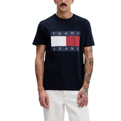 Image 1 : T-shirt Tommy Hilfiger Jeans bleu homme en coton organique, vue de face — Delvale