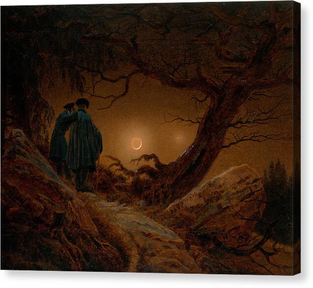 Two Men Contemplating the Moon - Canvas Print