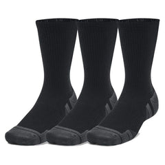 Image 1 : Lot de 3 paires de chaussettes Under Armour Performance Crew noires avec renforts gris anthracite au talon et à l'orteil, vue de face — Delvale