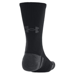 Image 2 : Détail de la tige côtelée et du logo Under Armour sur les chaussettes crew noires pour homme, vue latérale — Delvale