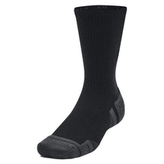 Image 3 : Zoom sur la zone de renfort gris anthracite au talon et à l'orteil des chaussettes Under Armour Crew noires — Delvale