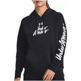 Image 1 : Sweat à capuche Under Armour femme noir avec inscription script blanche sur poitrine — Delvale