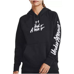 Image 1 : Sweat à capuche Under Armour femme noir avec inscription script blanche sur poitrine — Delvale