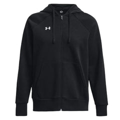 Image 1 : Sweat zippé à capuche Under Armour femme noir, vue de face avec fermeture intégrale — Delvale