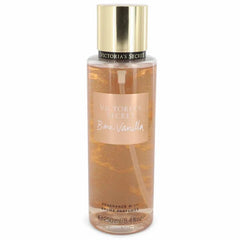 Image 1 : Flacon transparent Victoria's Secret Bare Vanilla Fragrance Mist 250ml avec bouchon doré et étiquette rose poudré, fond blanc — Delvale