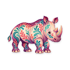 White Rhinoceros folk art ornament O372 on white, laser-cut maple wood, made in USA