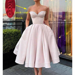 Women's Short Prom Dresses Ruched A-line Satin Tea Length Formal Evening Party Dress with Pockets