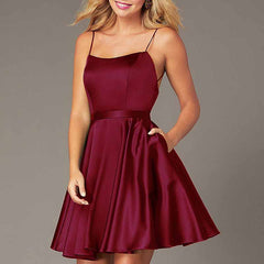 Womens Sleeveless Spaghetti Straps A-Line Mini Homecoming Dress Cocktail Dress