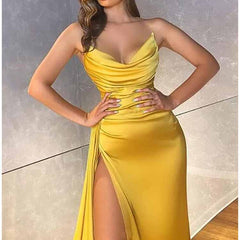 Women's Strapless Mermaid Prom Dresses Long High Split Formal Evening Party Gowns
