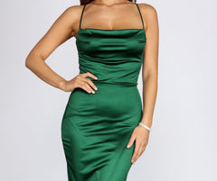 Lillyanne Formal Satin Asymmetrical Midi Dress