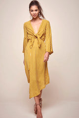 Jaedyn Waist Tie Bell Sleeve Dress Mustard