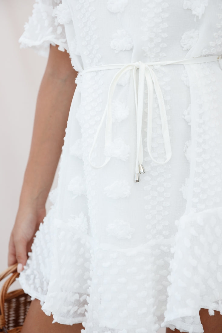 Maleny Embellished Fluted Hem Dress White