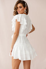Sheridan Double Frill Sleeve Crochet Detail Dress White
