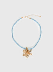 Carmelah Cord Floral Pendant Necklace Blue / Gold
