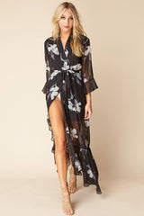 Laila Sexy Summer Maxi Dress Black Floral