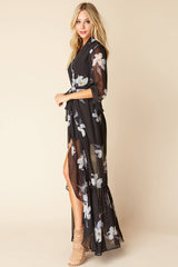 Laila Sexy Summer Maxi Dress Black Floral