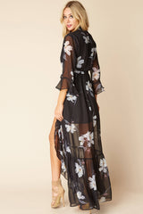 Laila Sexy Summer Maxi Dress Black Floral